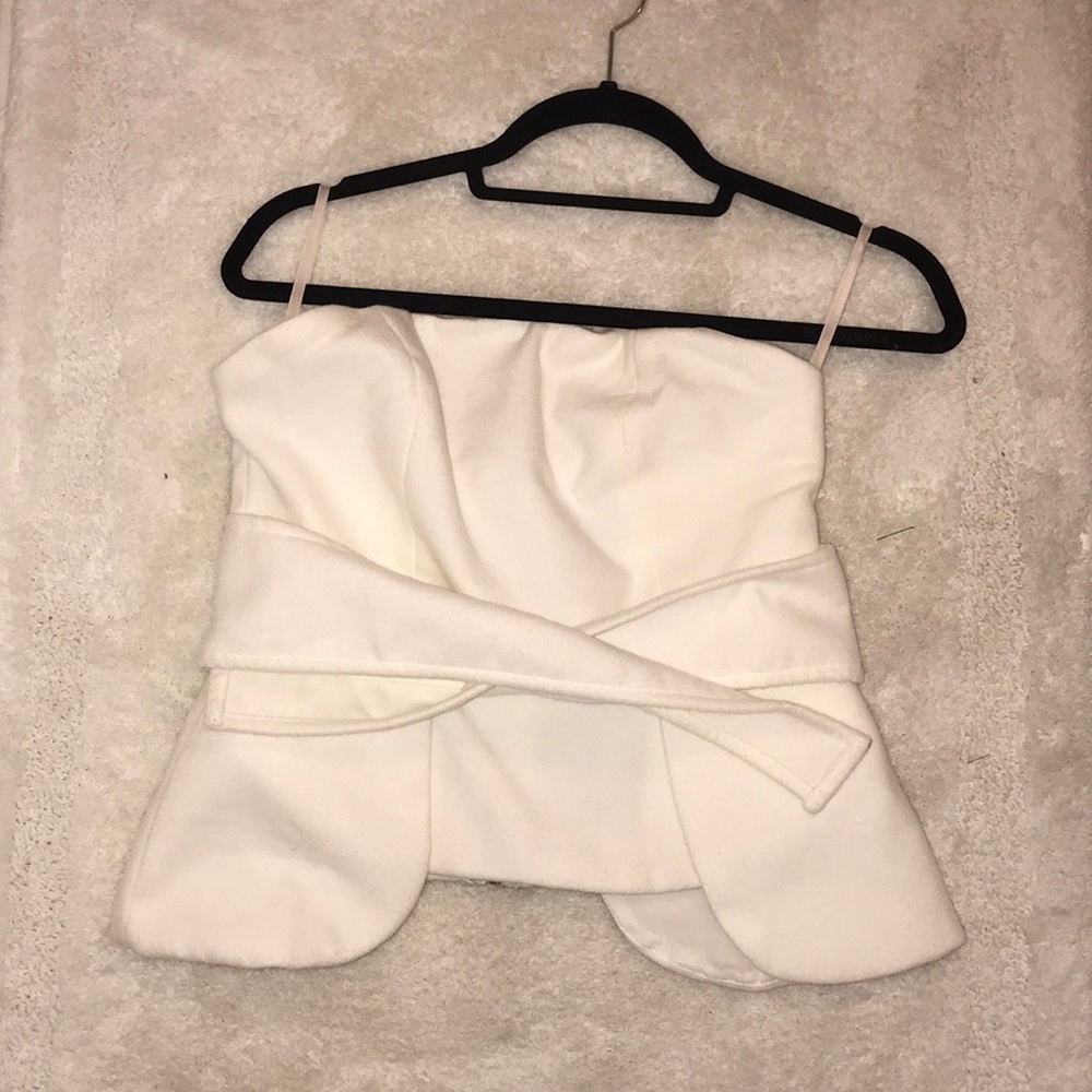 Strapless white sabo skirt top